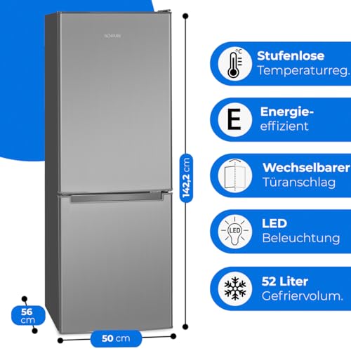 Bomann® Kühlschrank mit Gefrierfach 143cm hoch | Kühl Gefrierkombination 173L mit 3 Ablagen & 3 Schubladen | Türanschlag wechselbar | leise Kühlgefrierkombi 40db | Kühlschrank | KG 7331 inox – Bild 3