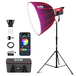 GVM RGB 300W Video Light Kit with Parabolic Softbox and Stand, Photography Lighting for Camera Studio Recording with Bowen Mount, COB Film Light with APP&DMX, Aluminum Alloy, 2000-10000K, CRI 97+