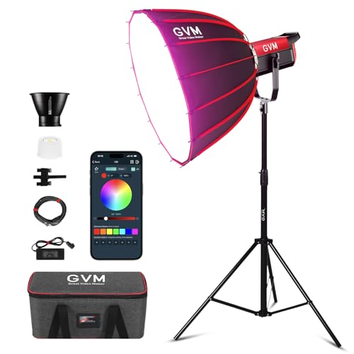 GVM RGB 300W Video Light Kit with Parabolic Softbox and Stand, Photography Lighting for Camera Studio Recording with Bowen Mount, COB Film Light with APP&DMX, Aluminum Alloy, 2000-10000K, CRI 97+