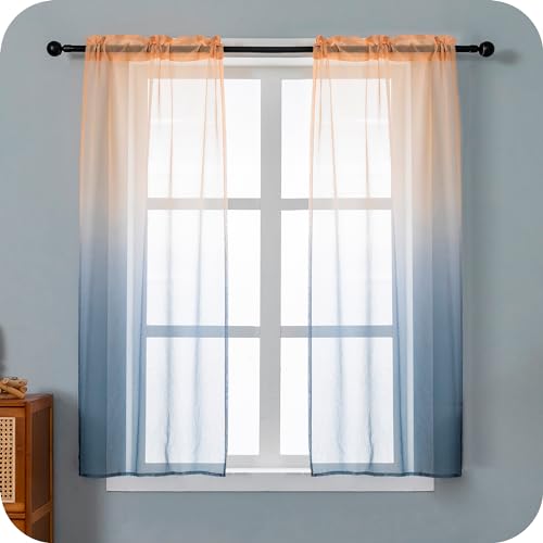 GIRASOLE HOME Paire de rideaux voile semi-transparents, couleur dégradée, jaune et gris, rideau pour salon, chambre, chambre d'enfant, cuisine et intérieur,...