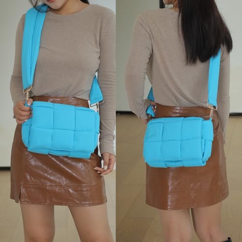 Image of Shoulder Bag Lightweight Puffer Tote Crossbody Bag Handwoven for Women | waterproof nylon, durable, soft padded texture, versatile for travel, work, weekend, everyday, adjustable strap
