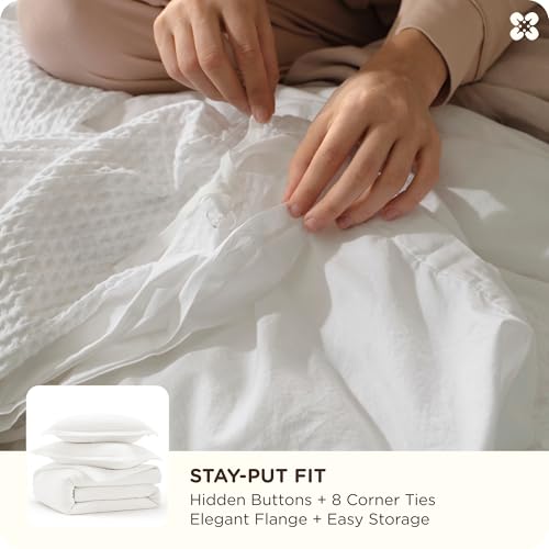 Image of Bedsure Cotton Duvet Cover Full - 100% Cotton Waffle Weave Coconut White Duvet Cover Set, PureWoven Breathable Bedding Set for All Season, 3 Pieces, 80 inchx90 inch