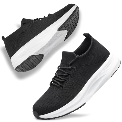 Raoendis Men's Running Shoes Sports Shoes Fashion Trainers, Lightweight Breathable Comfortable Men Casual Shoes Non-Slip Tennis Shoes Working Outdoor Black White Size 8
