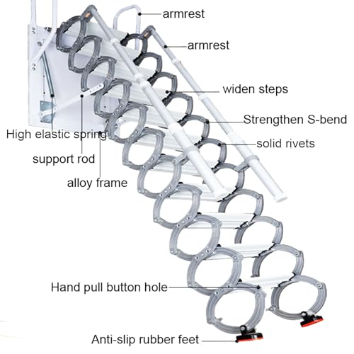 Takpylia REE126 12 Steps Attic Stairs,Wall Mounted Folding Loft Ladder,Retractable Collapsible Stairs,Extension Steps Ladder thumb #5