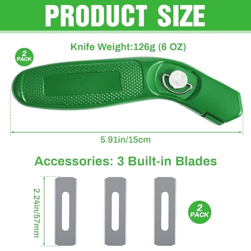 Image of Lasnten 2 Pieces 6 Blades Carpet Knife Heavy Duty Utility Blade Carpet Knife for Cutting Carpets Cutting Knives Razor Tools with Blades for Box Cutter Roofing Purpose, Aluminum (Dark Green)