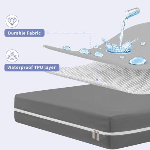 Housse de matelas 140x190x20 imperméable anti-acarien gris avec fermeture - 5