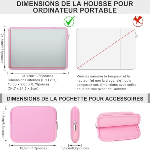 Housse ordinateur portable 13.3 pouces rose et pochette accessoires - 5