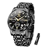 OLEVS Orologio da uomo al quarzo, impermeabile, cronografo, in acciaio inox, analogico, quadrante funzionale con data e diamante, luminoso, orologio da uomo d'affari, 2858-nero Band Black Face e