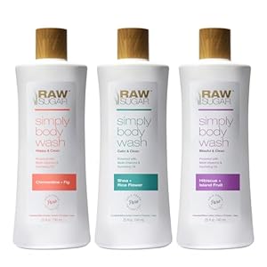 RAW SUGAR Simply Body Wash Variety Trio (25 fl oz, Pack of 3) Vegan Bath & Shower Gel, Hydrates Skin, Formulated without Sulfates & Parabens