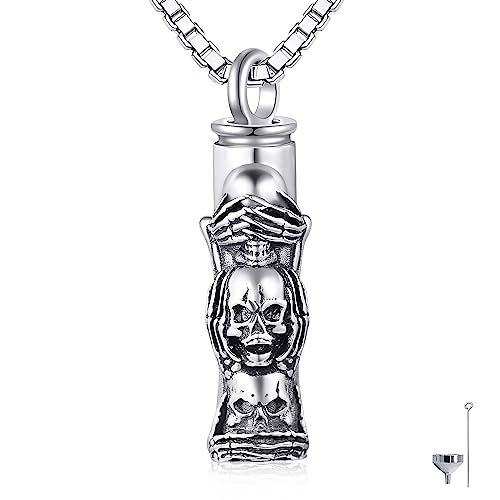 Skull Ash Necklace For Men 925 Sterling Silver Skull Urn Keepsake Pendant Goth Necklace Memorial Jewelry Gifts