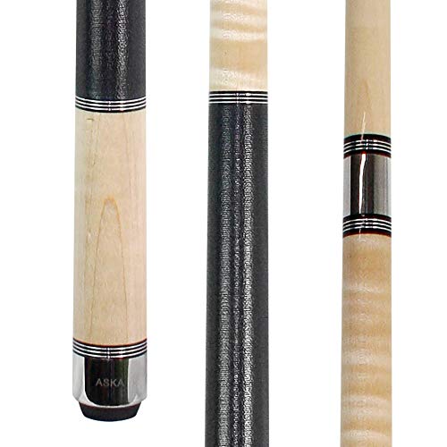 Aska Pool Cue Stick Tr, Maple Shaft, 5/16X18 Metal Joint, Black Irish Linen, Triple Rings, 12.75Mm Tip (19-Ounce, Natural) #TOP1