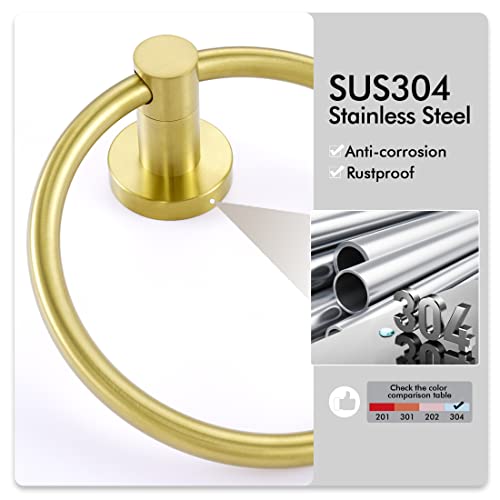 Kes Gold Towel Ring, Hand Towel Holder For Bathroom Wall, Brushed Gold Towel Hanger Wall Mounted Sus304 Stainless Steel, A2180B-Bz #TOP4