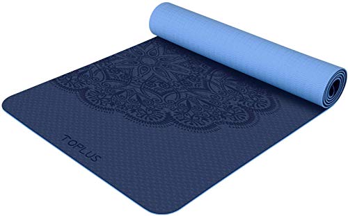 TOPLUS Yoga Mat - Classic 1/4 inch Pro Yoga Mat Eco Friendly Non Slip Fitness Exercise Mat with Carrying Strap-Workout Mat for Yoga, Pilates and Floor Exercises (Embossing Blue)