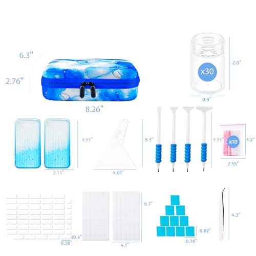 Image of 30 Slot Diamond Art Storage Box | Blue Bead Organizer Case with Drill Tools, Portable Craft Box, For 5D DIY Art Kits
