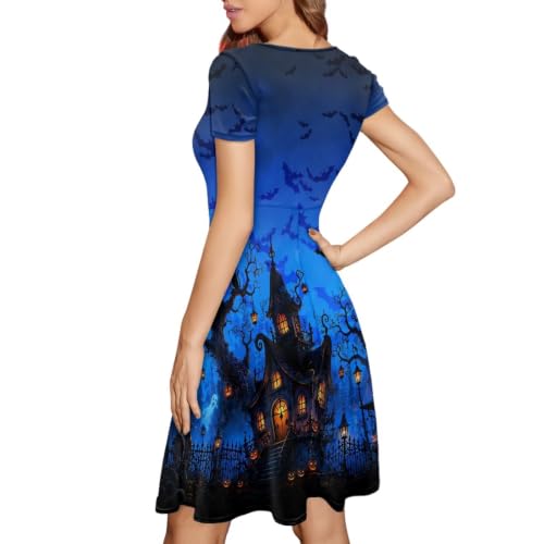 Image of Forchrinse Summer Dresses for Women Crew Neck Short Sleeve Midi Dress Casual Beach Vacation Sundress