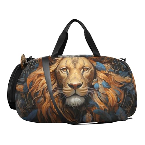 YETTASBIN Sport Travel Duffel Bag for Girls Boys, Lion Large Waterproof Weekender Overnight Bag, Detachable Shoulder Strap Gym Bag with Shoe Compartment & Wet Pocket2