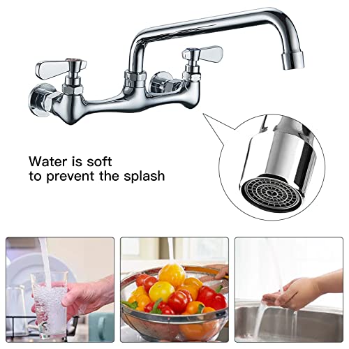 Kitchen Faucet Wall Mount Commercial Sink Faucet Kitchen Utility Laundry 8 Inch Swivel Spout 2 Dual Handle Restaurant Chrome Mixer Tap #TOP3