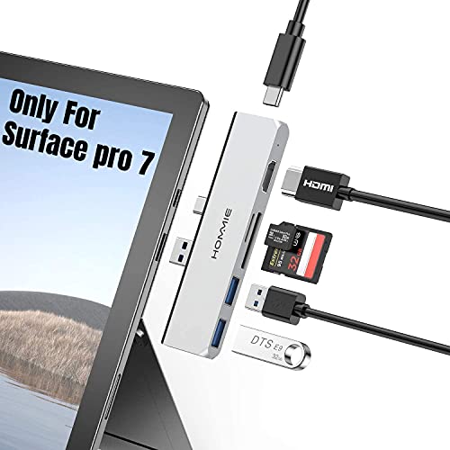 Surface Pro 7 USB C Hub, Hommie 6 in 2 Type-C Hub Adapter Dock Station for Surface Pro 7 USB A and USB C Port Converter with 4K HDMI, SD TF Card Reader, USB-C 5Gbps Data Port and 2 USB 3.0 Ports