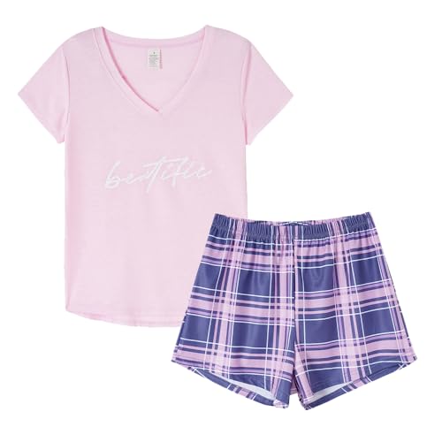 Image of VENTELAN Pajama Set For Women Cute PJS Summer Short Sleeve Shorts Sleepwear