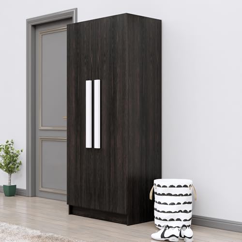 Image of Bniture 2 Door Wooden Wardrobe for Bedroom | Almirah for Clothes with 4 Shelves, Engineered Wood Wardrobe for Clothes | Cupboard for Bedroom (46D x 80W x 182H CM) | 3 Years Warranty (Frosty White)
