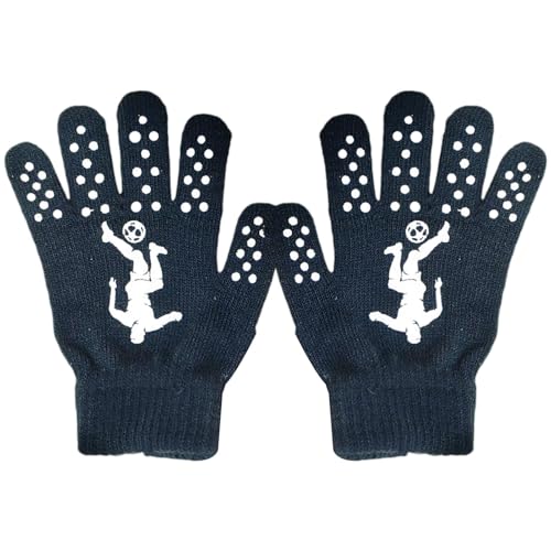 Guanti invernali per bambini | Guanti elastici con motivo palla da calcio – Guanti lavorati a maglia per bambini, guanti elastici per ragazzi e ragazze, nero + bianco, B