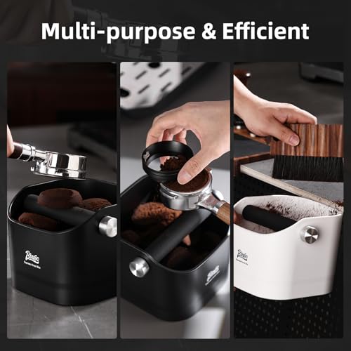 Espresso Knock Box - Bincoo Pink Espresso Machine Knock Box/Espresso Grounds Knock Box, Barista Style Coffee Knock Box for Grounds with Removable Shock-Absorbent Knock Bar and Anti-Slip Base. (White) - Image 7