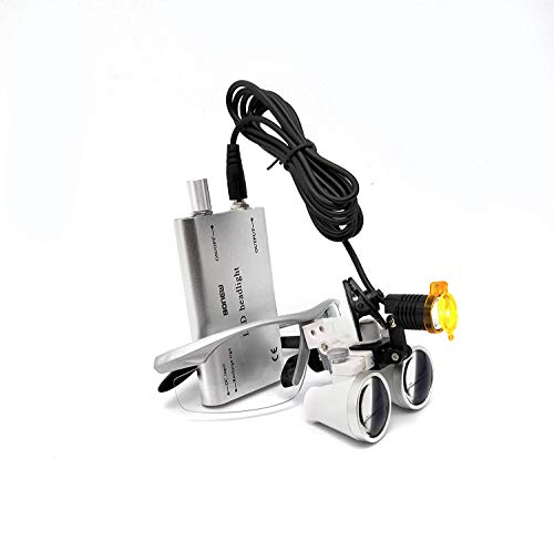 Image of EAST Brand 3.5X 420mm Working Distance Optical Glass Surgical Binocular Loupes and LED Head Light Lamp with Filter Aluminum Box Style (Silver)