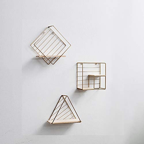 Conjunto de 3 estantes montados en la pared de alambre de metal y estantes de madera de almacenamiento decorativo flotante estante de exhibición Estantería Bastidores Record Holder planta de la flor d Cover