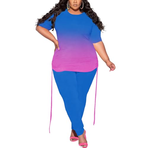 PINSV Women's Plus Size 2 Piece Outfits Sweatsuits Short Sleeve Jogger Sets Tracksuit2