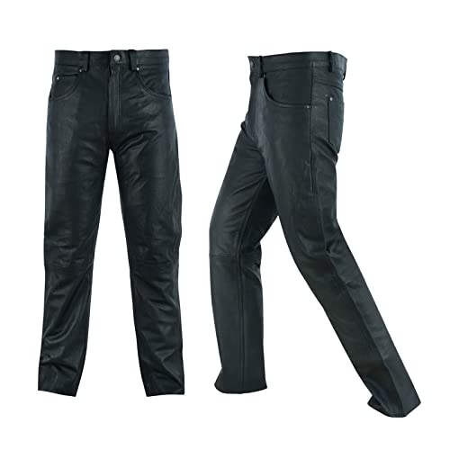 Motorcycle Leather Chaps/Pants For Men Biker Riding Cowboy Chaps Black Multi-Pocket Split Soft Leather Pants (As1, Numeric, Numeric_32, Regular, Regular, Black) #TOP4