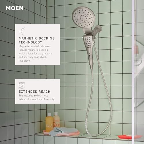 Moen 220C2EPSRN Verso Showerhead Combo, Magnetix, Brushed Nickel | Rain and handshower combo, Magnetix docking, Infiniti dial spray control, 60" hose, brushed nickel finish - image 5