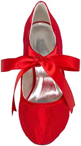 JIAJIA 140311 Women's Bridal Shoes Closed Toe Stiletto Heel Lace Satin Pumps Ribbon Tie Wedding Shoes Color Red,Size 6.5 B(M) US/37 EU | Image 5