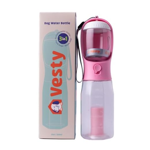 Botella para Perros VESTY Pets 3en1 Color Rosado de 600ml para Agua, Comida y Bolsa de residuos. No acepte imitaciones. Calidad Vesty Pets. Fabricado con Materiales reciclables