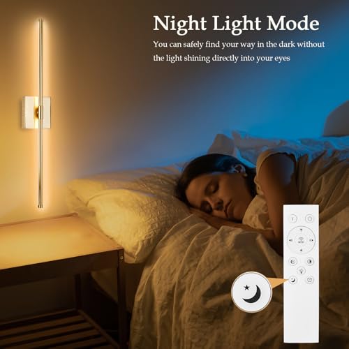 Image of LED Wall Sconces with Remote Control, 5 Colors 3000K-6500K & Dimmable, Hardwire Wall Light with Timer & Night Light, LED Gold Wall Lamps for Living Room, Bedroom, 27.55 Inch