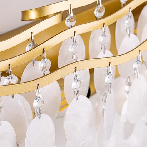 Image of Wellmet Brushed Gold Bathroom Light Fixtures, 4-Light Capiz Shell Vanity Light, Modern Wall Sconces for Mirror, Cabinets, Bedroom, Hallway,Living Room, 27.2 inch W