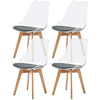 H.J WeDoo Pack 4 Sillas de Comedor Nórdicas, Silla Cocina con Respaldo Transparente, Tela Asiento Tapizado y Patas de Madera de Haya (Gris Oscuro&Transparente)