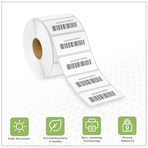 Image of GLUN Direct Thermal Barcode Label 400 Labels in 1 Roll, Size 50x25 mm, Direct Thermal White Self Adhesive Sticker for Labelling & Barcoding
