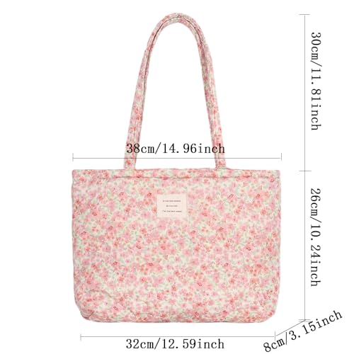 Image of Floral Quilted Cotton Shoulder Bag for Women Medium Size Handbag Large Capacity Thickened Design Tote