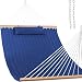 Lazy Daze Hammocks Quilted Fabric Hammock with Pillow for Two Person Double Size Spreader Bar Heavy Duty Stylish, Navy Blue