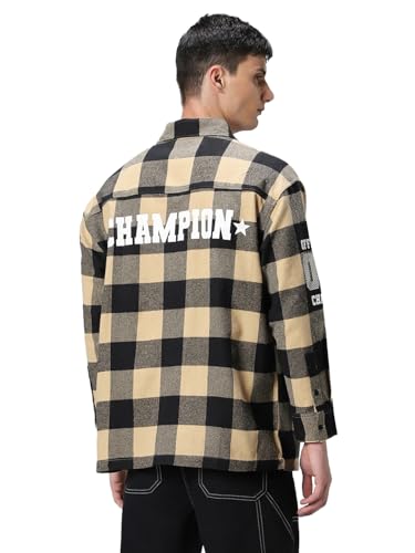 Image of Bewakoof Men's 100% Cotton Checked Oversized Fit Collar Shirt