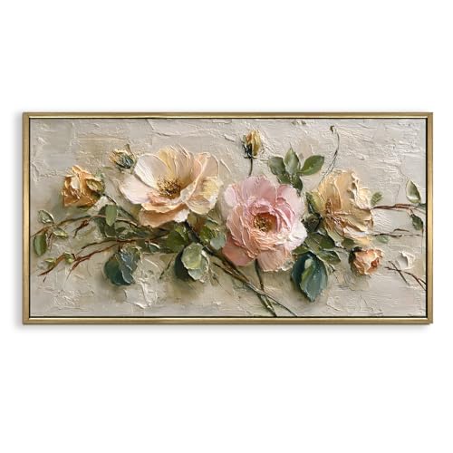 Image of PAPER PLANE DESIGN Big Size Wall Painting for Living Room Floral 2x4 Ft (D) | Long horizontal canvas for the wall above a sofa or bed, framed and ready to hang
