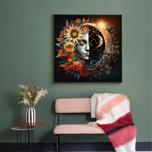 Image of Sun and Moon Stamped Cross Stitch Kits,11CT Cross Stitch Kits for Beginners,DIY Needlepoint Kits for Adults,Embroidery Patterns Dimensions Counted Cross Stitch Kits Art Crafts Kits for Home Decor Gift