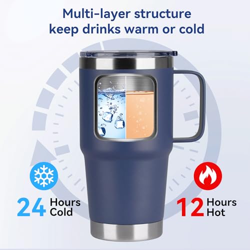 20oz Tumbler Bulk with Lid, Stainless Steel Tumbler Bulk with Handle, Metal Insulated Travel Coffee Mug Set with Handle, Double Wall Vacuum Leak Proof Tumbler Cup, Navy 12 Pack by HASLE OUTFITTERS - Image 3