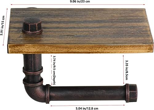 LINKPIPES Rustic Toilet Paper Holder Pipe with Shelf Industrial Toilet Roll Holder Wall Mount Farmhouse Wooden Toilet Tissue Paper Holder for Bathroom(Red Bronz)