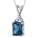 London Blue Topaz Pendant Necklace Sterling Silver Rhodium Nickel Finish Radiant Cut 3 CZ Accent