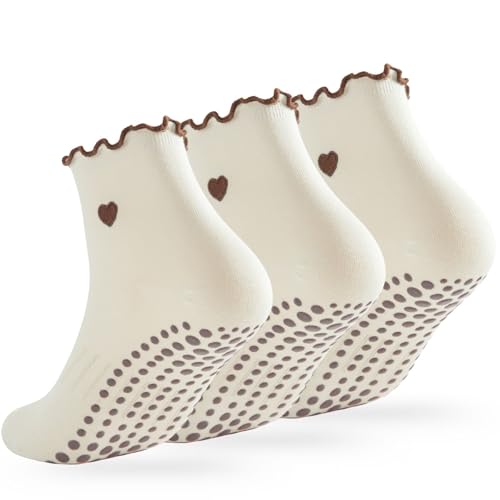 Image of Soxbang 3 /6 Pairs Cute Pilates Socks with Grips,Yoga Socks Barre Sock Non Slip Grip Embroidery for Barre Ballet Workout