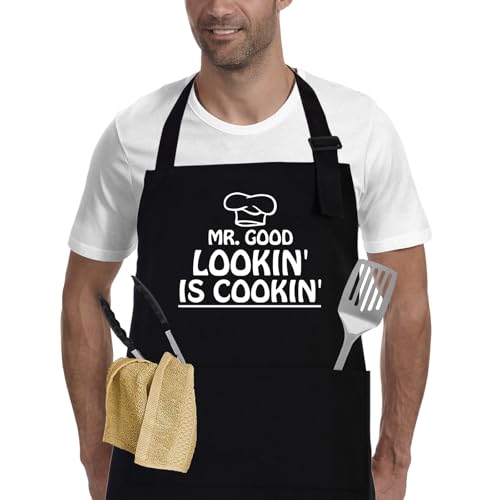 APRONPANDA Kitchen Cooking Aprons for Men, Birthday Gifts for Husband Boyfriend Dad Uncle Grandpa, Funny Gifts for men, Father's Day, BBQ Grilling Chef Apron