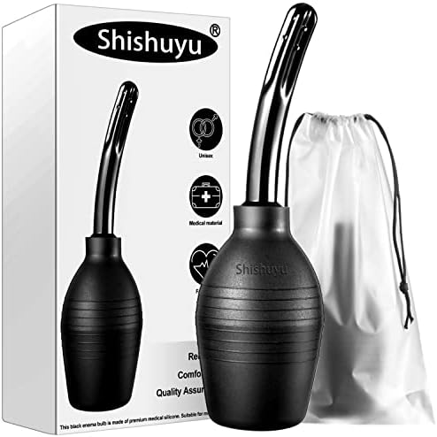 10 oz Enema Bulb Kit with Storage Bag- Anal or Vaginal Silicone Douche for Men or Women - Comfortable Cleaner（Black）