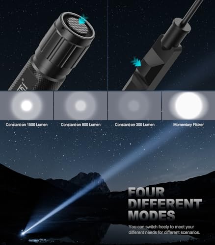 Feyachi 1500 Lumen LED Tactical Flashlight Rechargeable IPX7 Protection 4 Modes Weapon Light Picatinny Rail Flashlight Included with Pressure Switch - Thumbnail 4