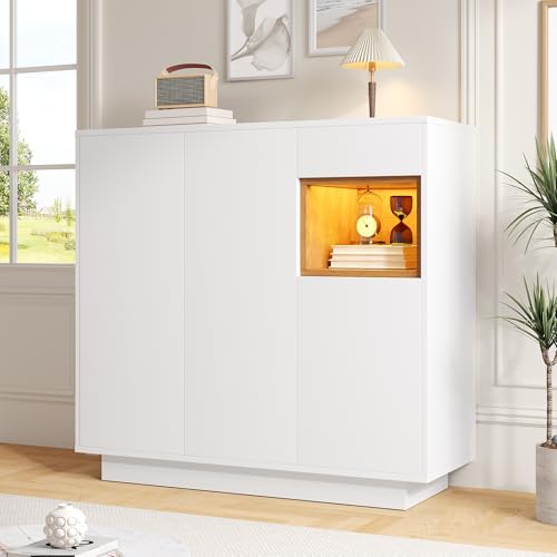 Merax Meuble à Chaussures Moderne 105x39,5x100,5 cm, avec LED 16 Couleurs, étagères réglables pour 14-18 Paires, tiroir de Rangement Pratique, pour entrée contemporaine, Blanc